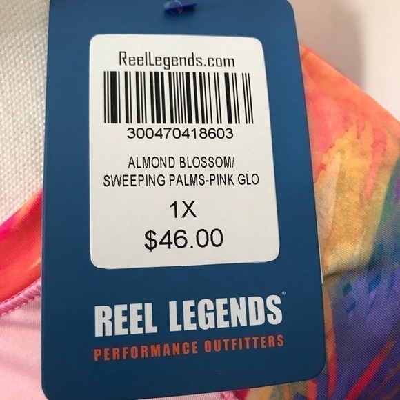 Women's 1x Reel Legends Top Pink Glo Sweeping Palms Almond Blossom Nwt $46. - Picture 6 of 8